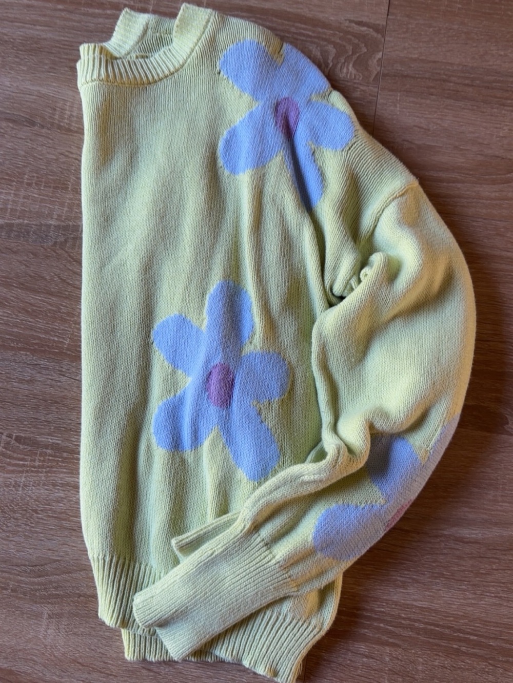 By Together Yellow Floral Crewneck Sweater with Blue & Pink Blossoms